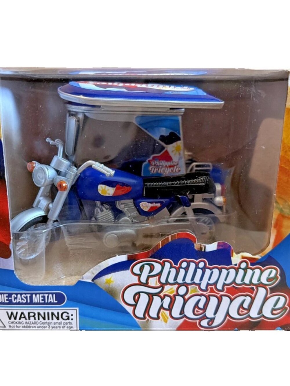 NEW Miniature Philippine Tricycle / Motorcycle & Sidecar souvenir - Blue